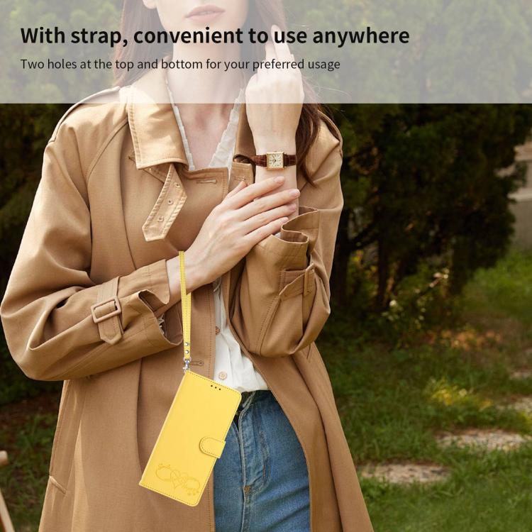 For Galaxy S26 Edge 5G Happy Heart Pattern Magnetic Closure Vegan Leather Phone Case with Wrist Strap(Yellow) - Image 10