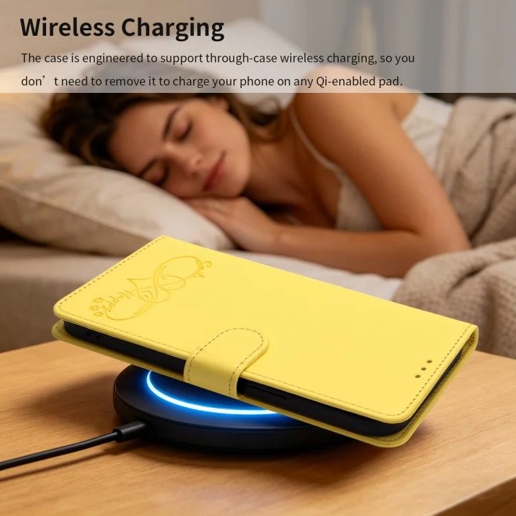 For Galaxy S26 Edge 5G Happy Heart Pattern Magnetic Closure Vegan Leather Phone Case with Wrist Strap(Yellow) - Image 11