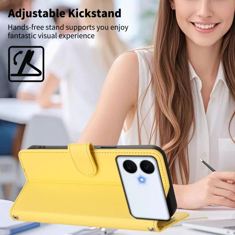For Galaxy S26 Edge 5G Happy Heart Pattern Magnetic Closure Vegan Leather Phone Case with Wrist Strap(Yellow) - Image 3
