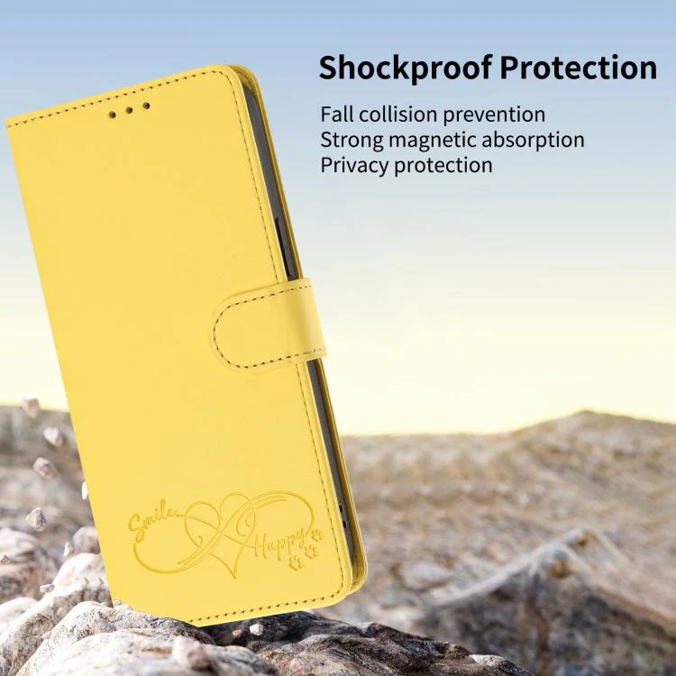 For Galaxy S26 Edge 5G Happy Heart Pattern Magnetic Closure Vegan Leather Phone Case with Wrist Strap(Yellow) - Image 6