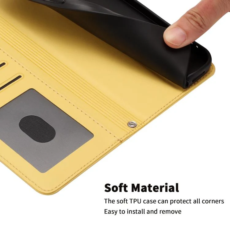 For Galaxy S26 Edge 5G Happy Heart Pattern Magnetic Closure Vegan Leather Phone Case with Wrist Strap(Yellow) - Image 7