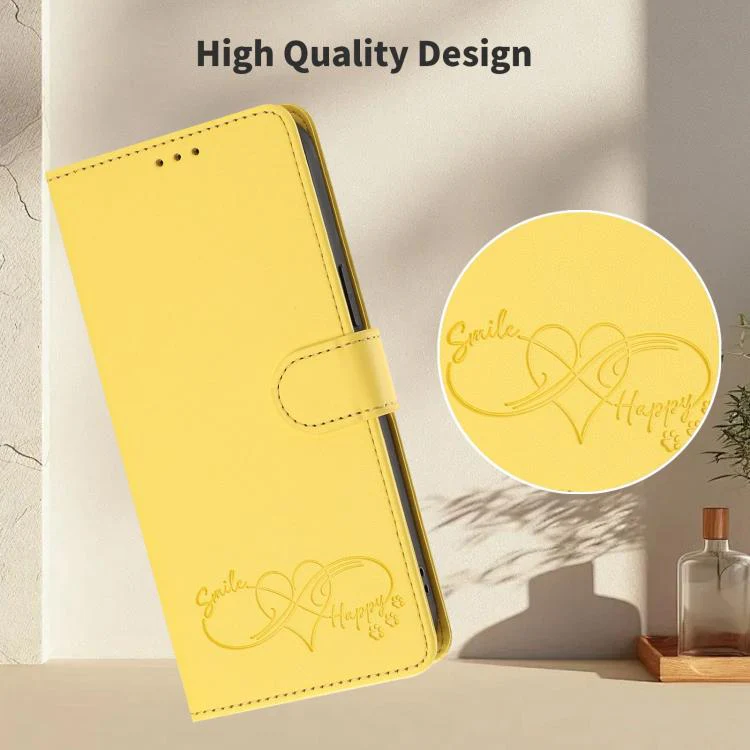 For Galaxy S26 Edge 5G Happy Heart Pattern Magnetic Closure Vegan Leather Phone Case with Wrist Strap(Yellow) - Image 8