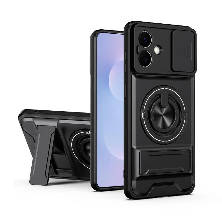 For Galaxy S26 Edge 5G Lens Sliding Window Multifunctional Magnetic Shockproof Phone Case(Black)