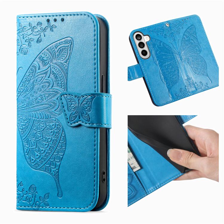 For Galaxy S26 FE 5G Butterfly Love Flower Embossed Leather Phone Case(Blue) - Image 2