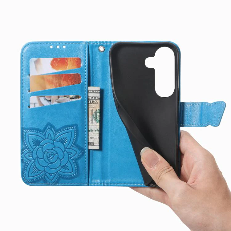For Galaxy S26 FE 5G Butterfly Love Flower Embossed Leather Phone Case(Blue) - Image 4