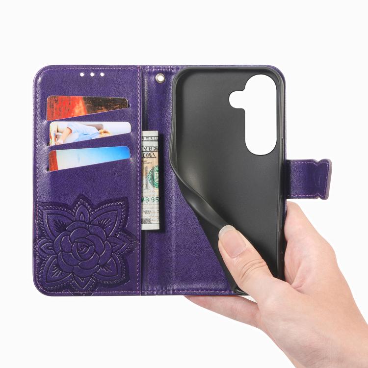 For Galaxy S26 FE 5G Butterfly Love Flower Embossed Leather Phone Case(Dark Purple) - Image 4