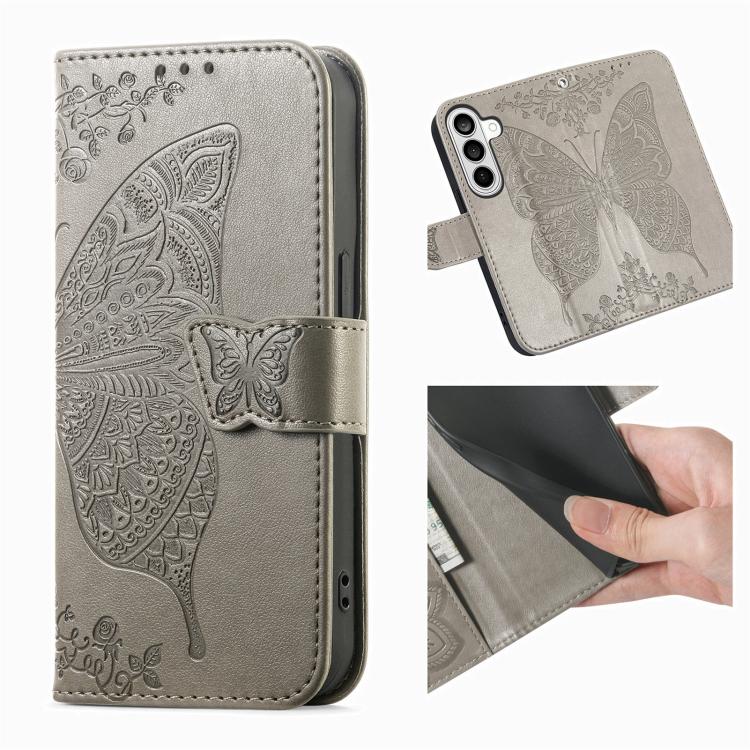 For Galaxy S26 FE 5G Butterfly Love Flower Embossed Leather Phone Case(Gray) - Image 2