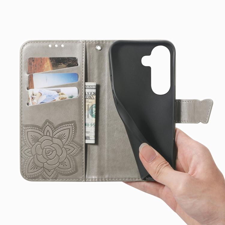 For Galaxy S26 FE 5G Butterfly Love Flower Embossed Leather Phone Case(Gray) - Image 4