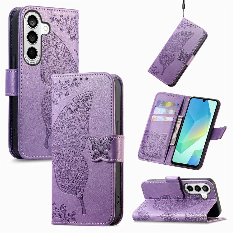 For Galaxy S26 FE 5G Butterfly Love Flower Embossed Leather Phone Case(Light Purple)