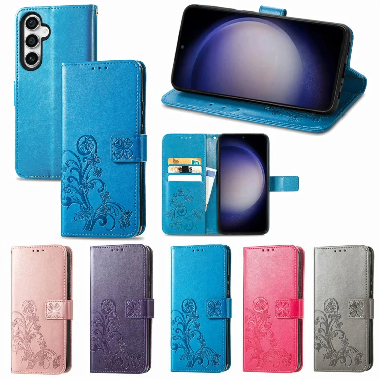 For Galaxy S26 FE 5G Four-leaf Clasp Embossed Buckle Leather Phone Case(Blue) - Image 5