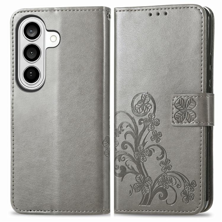 For Galaxy S26 FE 5G Four-leaf Clasp Embossed Buckle Leather Phone Case(Gray) - Image 2