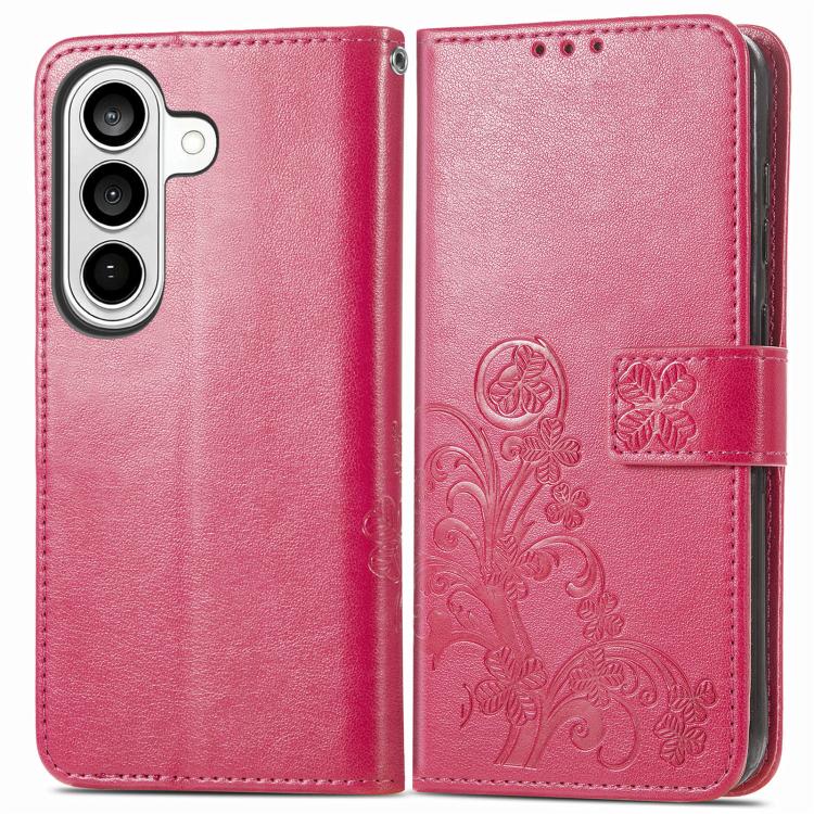 For Galaxy S26 FE 5G Four-leaf Clasp Embossed Buckle Leather Phone Case(Magenta) - Image 2