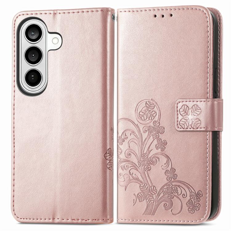 For Galaxy S26 FE 5G Four-leaf Clasp Embossed Buckle Leather Phone Case(Rose Gold) - Image 2