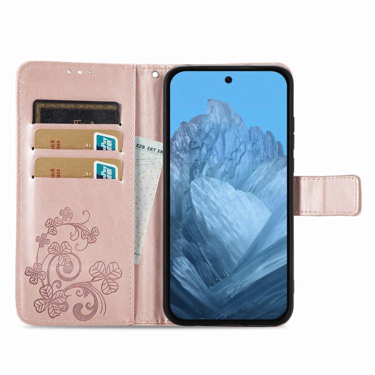For Galaxy S26 FE 5G Four-leaf Clasp Embossed Buckle Leather Phone Case(Rose Gold) - Image 3