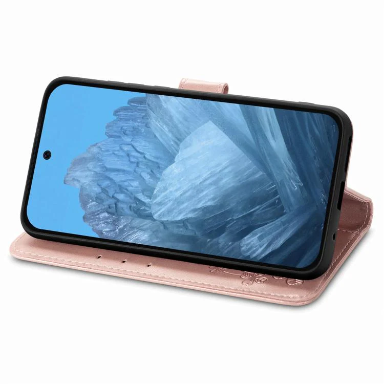 For Galaxy S26 FE 5G Four-leaf Clasp Embossed Buckle Leather Phone Case(Rose Gold) - Image 4