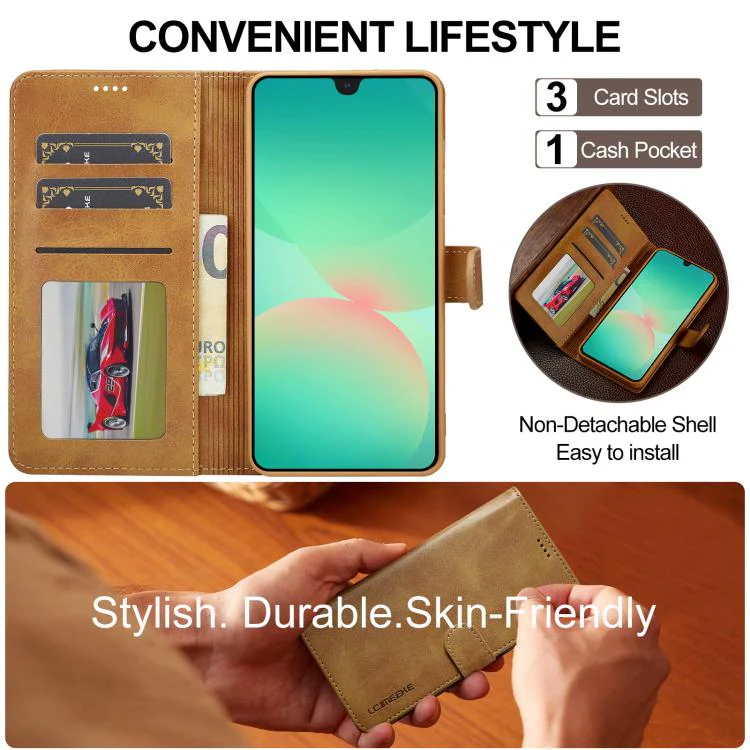 For Galaxy S26 FE 5G LC.IMEEKE Calf Texture Leather Phone Case(Brown) - Image 5