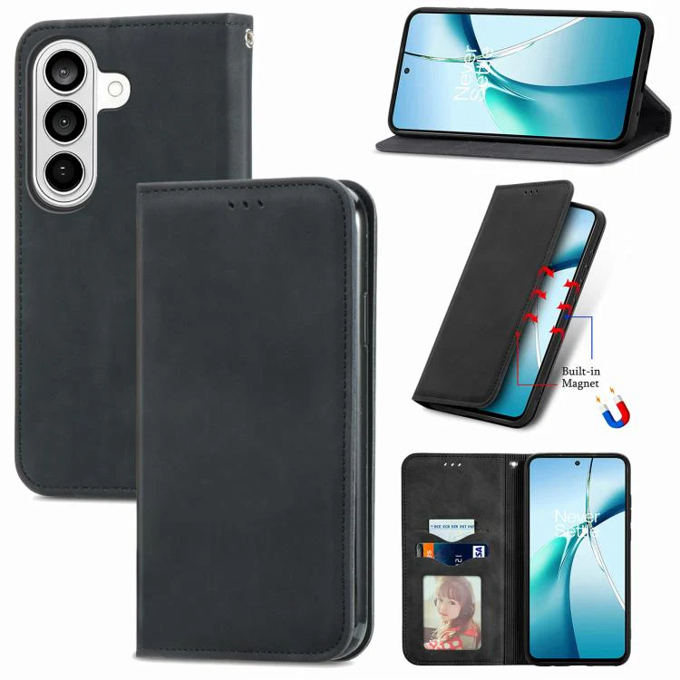 For Galaxy S26 FE 5G Retro Skin Feel Magnetic Leather Phone Case(Black)
