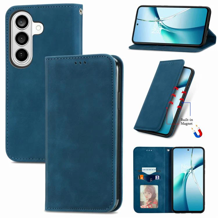 For Galaxy S26 FE 5G Retro Skin Feel Magnetic Leather Phone Case(Blue)
