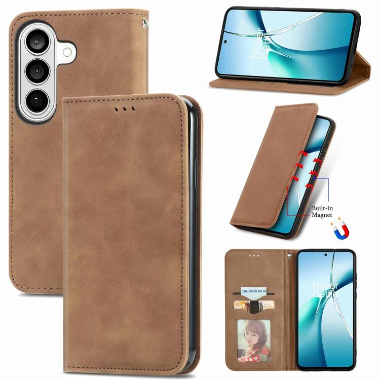 For Galaxy S26 FE 5G Retro Skin Feel Magnetic Leather Phone Case(Brown)