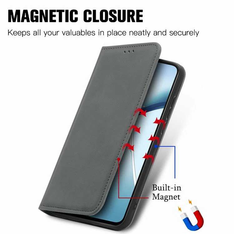 For Galaxy S26 FE 5G Retro Skin Feel Magnetic Leather Phone Case(Gray) - Image 5