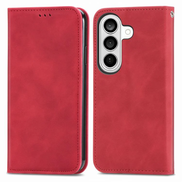 For Galaxy S26 FE 5G Retro Skin Feel Magnetic Leather Phone Case(Red) - Image 2