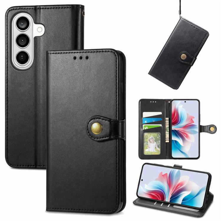 For Galaxy S26 FE 5G Retro Solid Color Buckle Leather Phone Case(Black) - Image 2