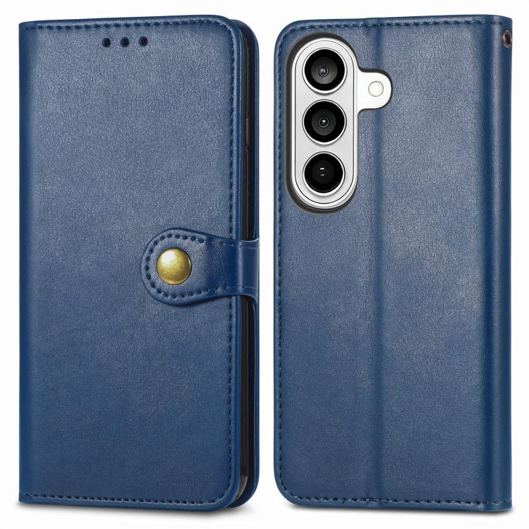 For Galaxy S26 FE 5G Retro Solid Color Buckle Leather Phone Case(Blue)