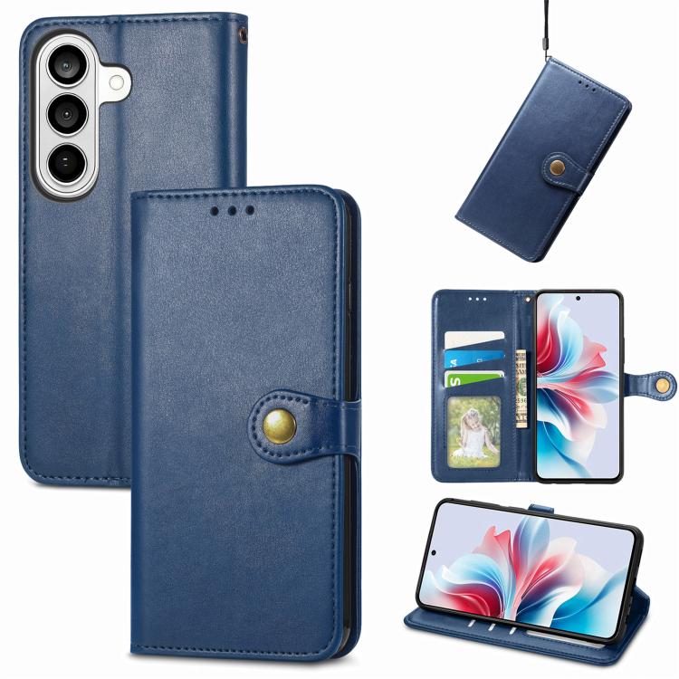 For Galaxy S26 FE 5G Retro Solid Color Buckle Leather Phone Case(Blue) - Image 2