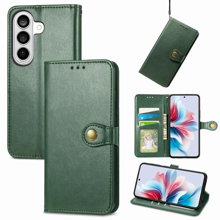 For Galaxy S26 FE 5G Retro Solid Color Buckle Leather Phone Case(Green) - Image 2