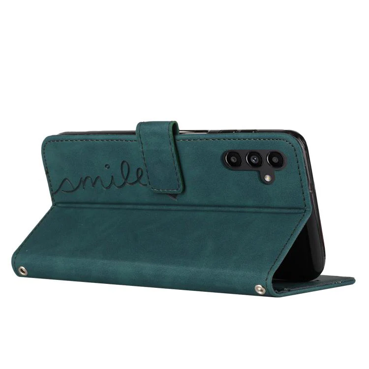 For Galaxy S26 FE 5G Skin Feel Heart Embossed Leather Phone Case with Long Lanyard(Green) - Image 3