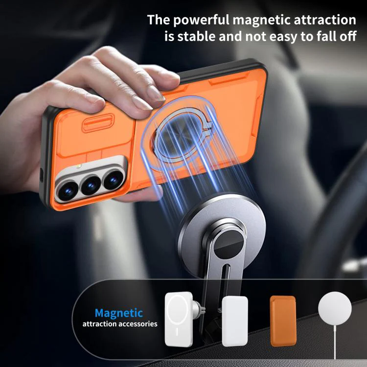 For Galaxy S26+ / S25+ / S24+ 5G Camshield Rotation Holder MagSafe Phone Case(Orange) - Image 8
