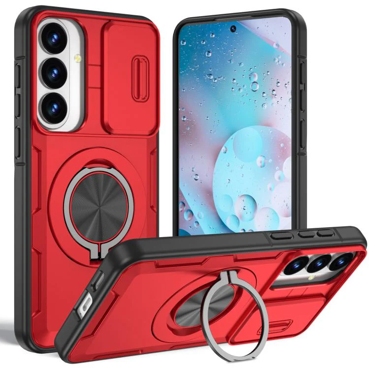 For Galaxy S26+ / S25+ / S24+ 5G Camshield Rotation Holder MagSafe Phone Case(Red)