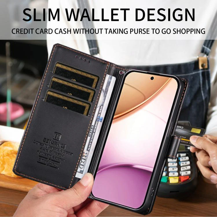 For Galaxy S26 Ultra 5G BETOPNICE Pearlescent RFID Vegan Leather Phone Case with Strap(Black) - Image 3