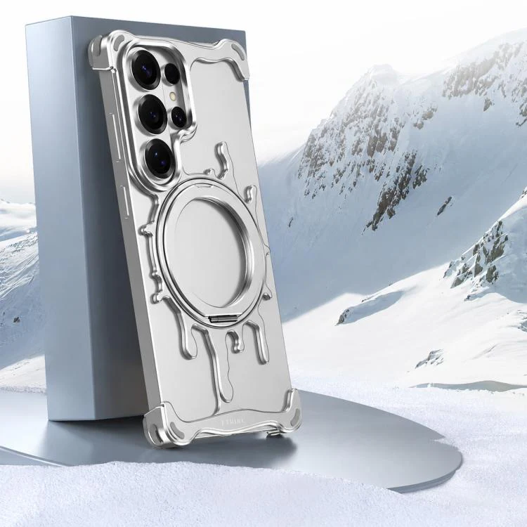 For Galaxy S26 Ultra 5G J TRIBE Glacier Series Cooling 360-Degree Rotating Holder Magnetic Phone Case(Silver)
