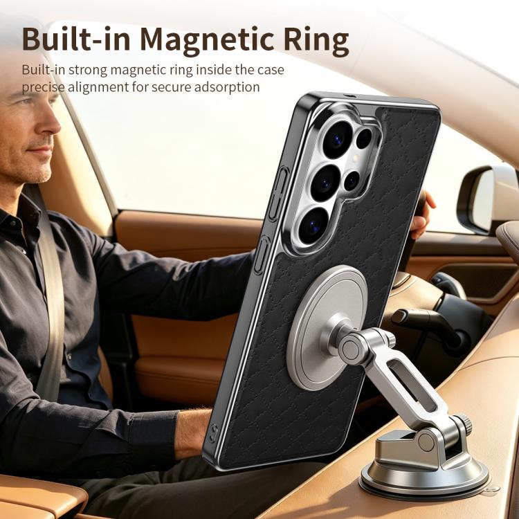 For Galaxy S26 Ultra 5G Rhombus Texture Magnetic Vegan Leather Phone Case(Orange) - Image 6