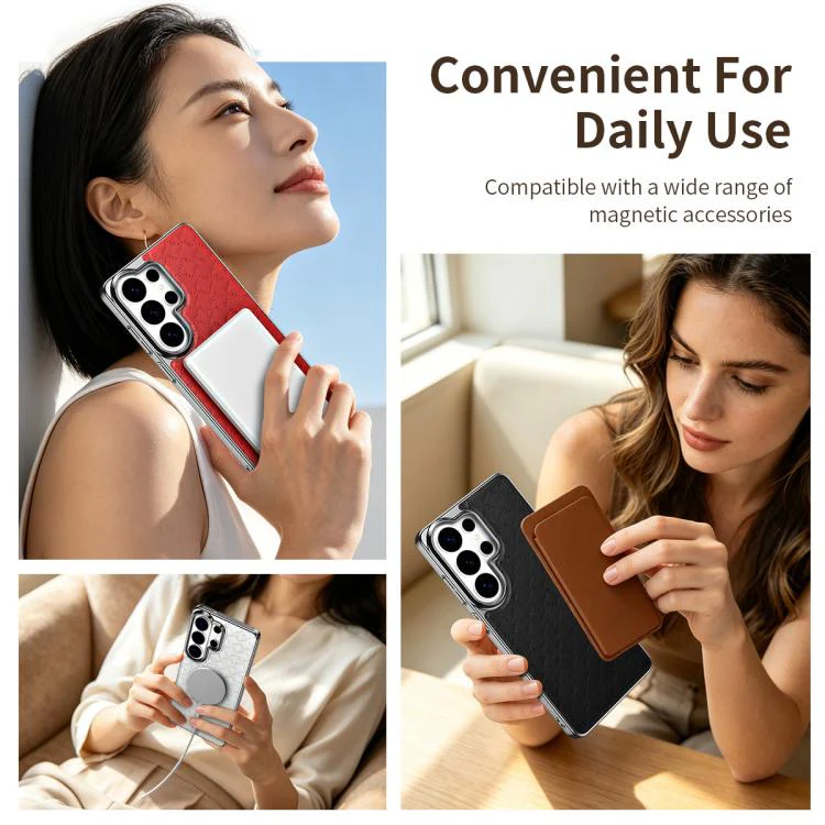 For Galaxy S26 Ultra 5G Rhombus Texture Magnetic Vegan Leather Phone Case(White) - Image 7