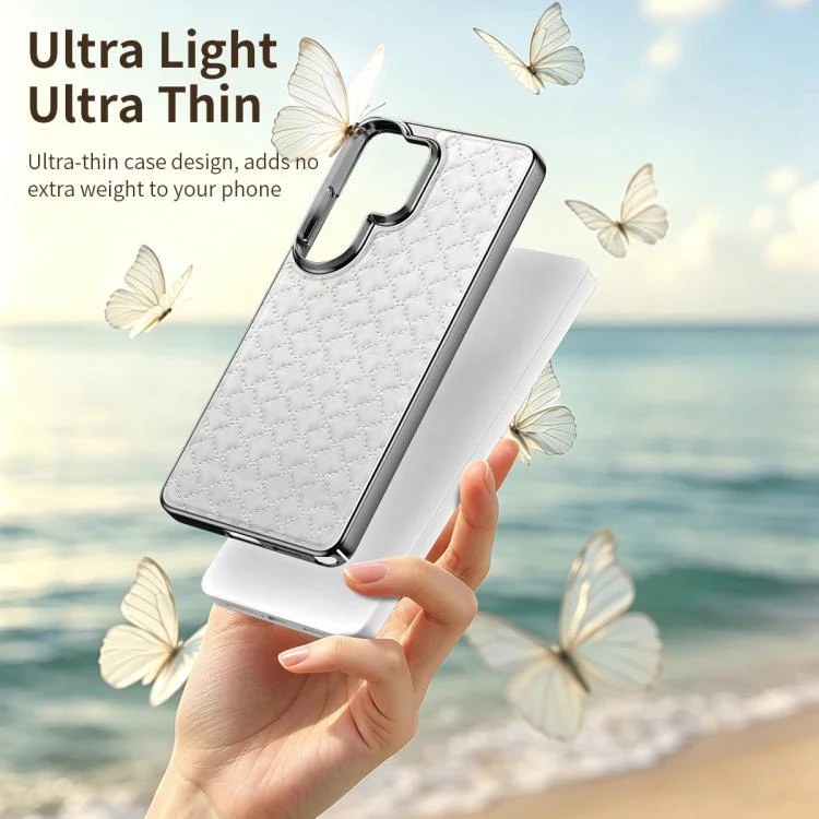 For Galaxy S26 Ultra 5G Rhombus Texture Magnetic Vegan Leather Phone Case(White) - Image 8