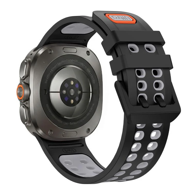For Galaxy Watch Ultra 2025 / Ultra 47mm Two Color Double-Row Pin Buckle Silicone Watch Band(Black Gray) - Image 2