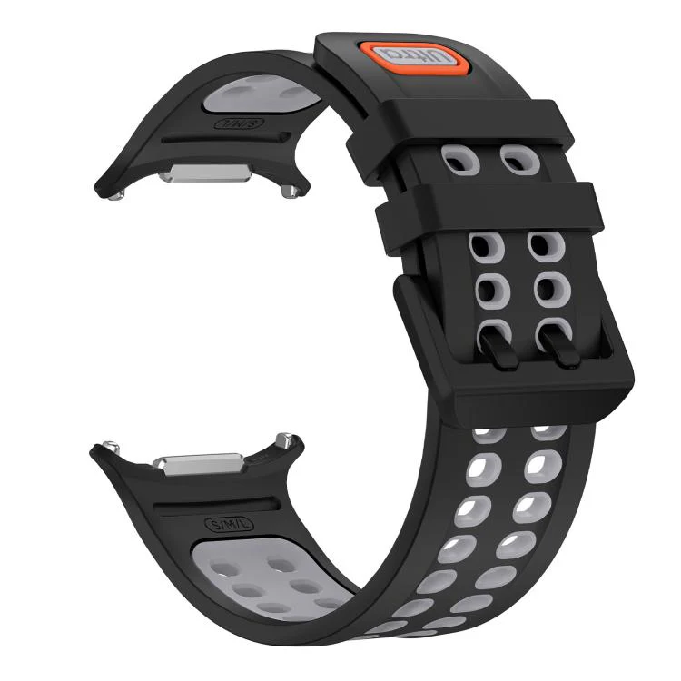For Galaxy Watch Ultra 2025 / Ultra 47mm Two Color Double-Row Pin Buckle Silicone Watch Band(Black Gray) - Image 3