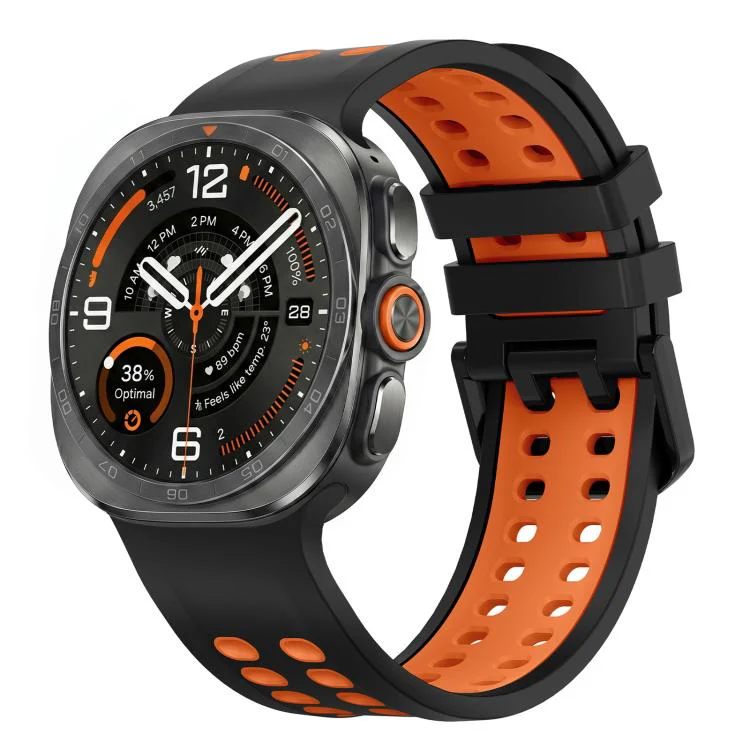 For Galaxy Watch Ultra 2025 / Ultra 47mm Two Color Double-Row Pin Buckle Silicone Watch Band(Black Orange)