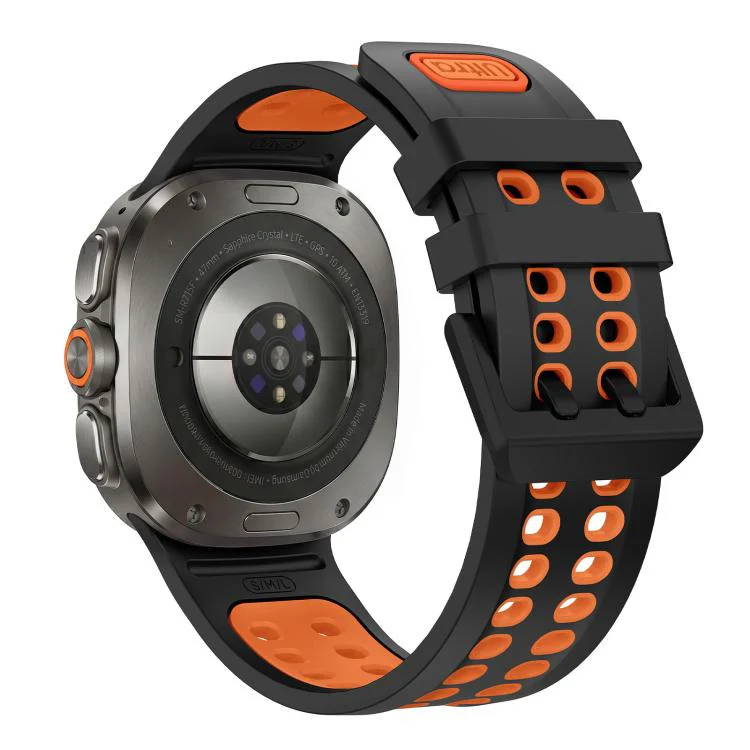 For Galaxy Watch Ultra 2025 / Ultra 47mm Two Color Double-Row Pin Buckle Silicone Watch Band(Black Orange) - Image 2