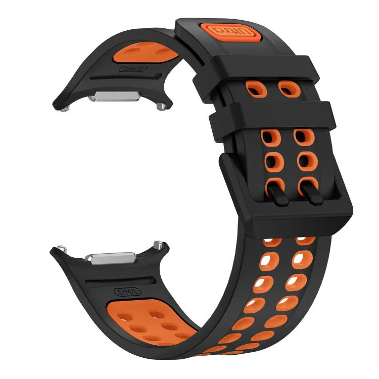 For Galaxy Watch Ultra 2025 / Ultra 47mm Two Color Double-Row Pin Buckle Silicone Watch Band(Black Orange) - Image 3