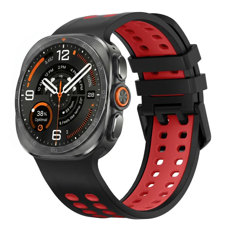 For Galaxy Watch Ultra 2025 / Ultra 47mm Two Color Double-Row Pin Buckle Silicone Watch Band(Black Red)