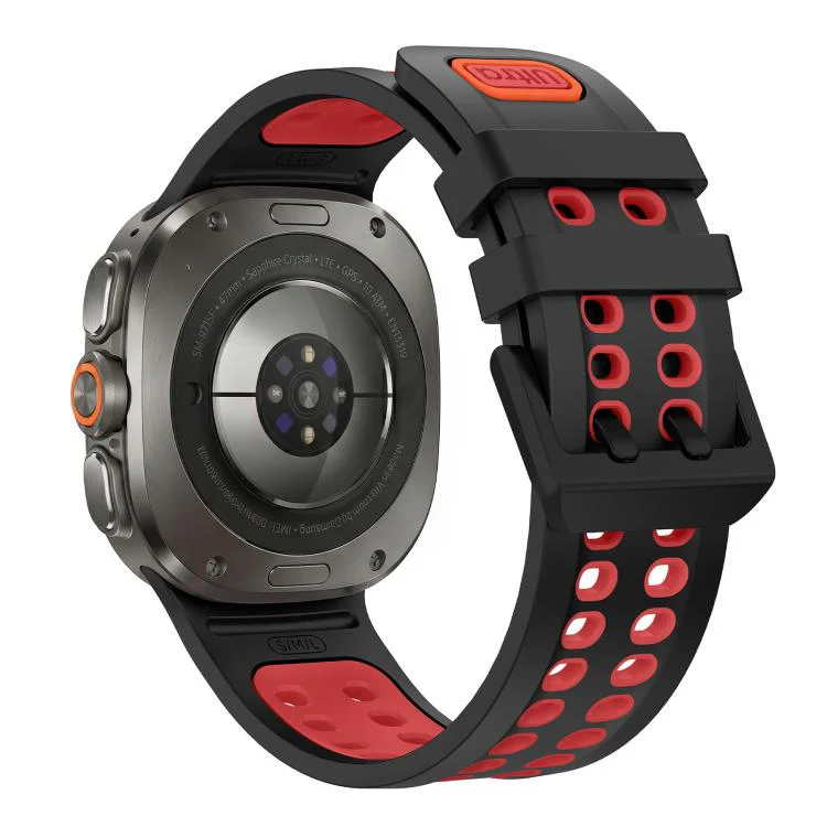 For Galaxy Watch Ultra 2025 / Ultra 47mm Two Color Double-Row Pin Buckle Silicone Watch Band(Black Red) - Image 2