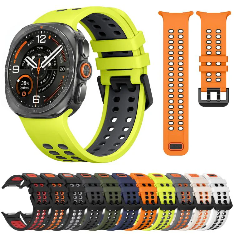 For Galaxy Watch Ultra 2025 / Ultra 47mm Two Color Double-Row Pin Buckle Silicone Watch Band(Black Red) - Image 6