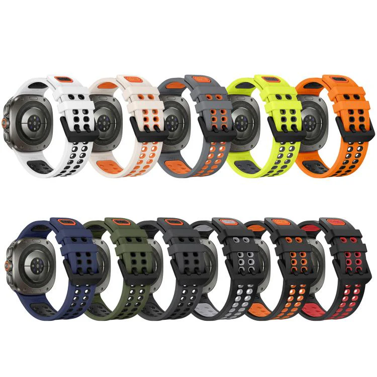 For Galaxy Watch Ultra 2025 / Ultra 47mm Two Color Double-Row Pin Buckle Silicone Watch Band(Black Red) - Image 7