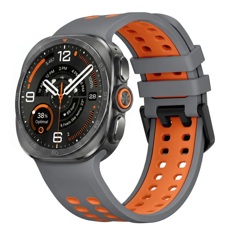 For Galaxy Watch Ultra 2025 / Ultra 47mm Two Color Double-Row Pin Buckle Silicone Watch Band(Gray Orange)