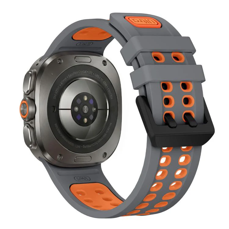 For Galaxy Watch Ultra 2025 / Ultra 47mm Two Color Double-Row Pin Buckle Silicone Watch Band(Gray Orange) - Image 2