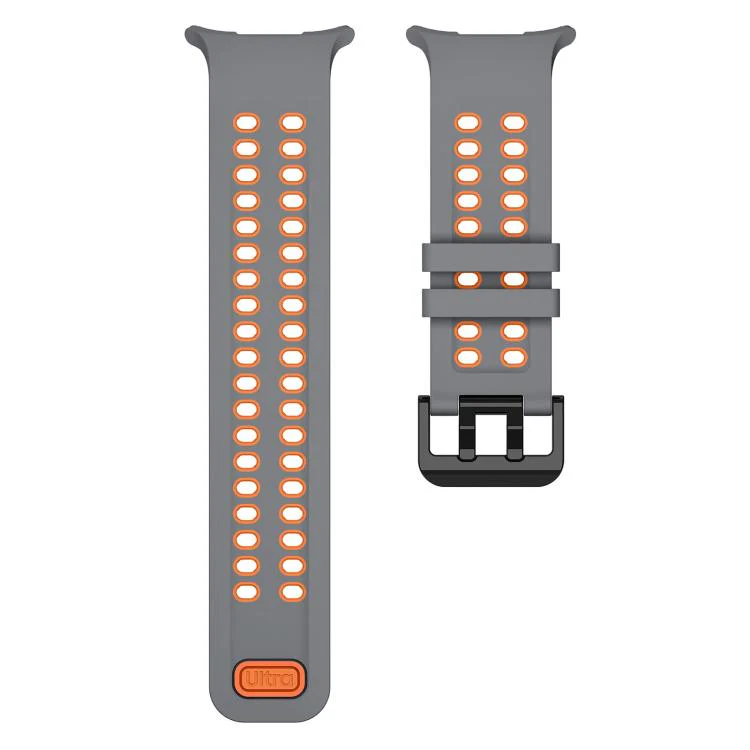 For Galaxy Watch Ultra 2025 / Ultra 47mm Two Color Double-Row Pin Buckle Silicone Watch Band(Gray Orange) - Image 4