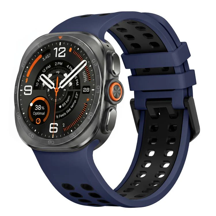 For Galaxy Watch Ultra 2025 / Ultra 47mm Two Color Double-Row Pin Buckle Silicone Watch Band(Midnight Blue Black)
